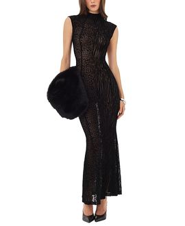 Miss Circle Miss Circle Tyanna Backless Burnout Velvet Mesh Mermaid Maxi Dress