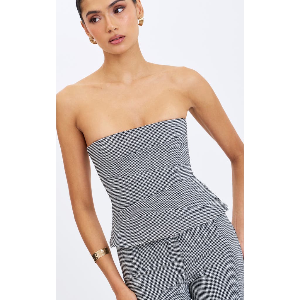 Miss Circle Miss Circle Ulla Micro-Houndstooth Strapless Peplum Top