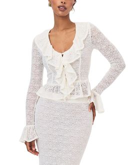 Miss Circle Miss Circle Urva Crochet Ruffle Front Button Top