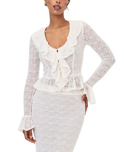 Miss Circle Miss Circle Urva Crochet Ruffle Front Button Top