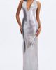 Miss Circle Miss Circle Valeska Foil Plunging Maxi Dress in Silver, Women's at Urban Outfitters - 1
