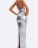 Miss Circle Miss Circle Valeska Foil Plunging Maxi Dress in Silver, Women's at Urban Outfitters - 5