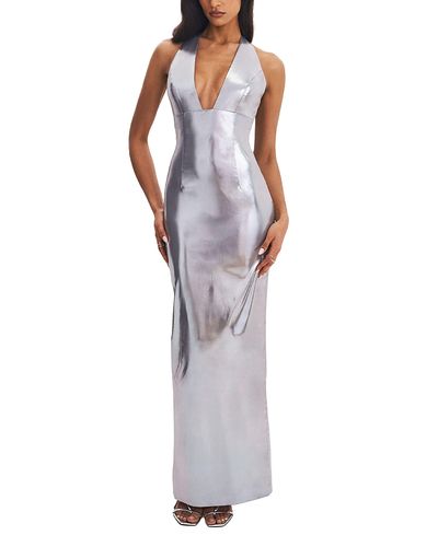 Miss Circle Miss Circle Valeska Foil Plunging Sheath Maxi Dress