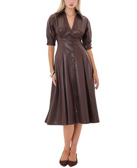 Miss Circle Miss Circle Vilda Faux Leather Pleated Midi Dress