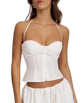 Miss Circle Miss Circle Waverly Cotton Poplin Button-Front Sweetheart Halter Top