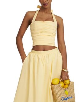 Miss Circle Miss Circle Wilsie Cotton Poplin Ruched Halter Top