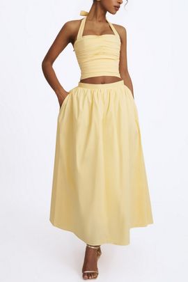 Miss Circle Miss Circle Wina Cotton Poplin Low-Waisted Maxi Skirt in Yellow, Women's at Urban Outfitters