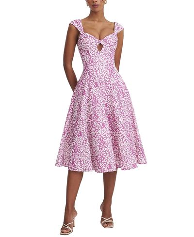 Miss Circle Miss Circle Wynonna Cheetah Linen Keyhole Midi Dress