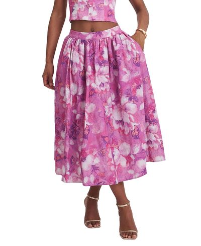 Miss Circle Miss Circle Xalina Blooming Linen Low-Rise Midi Skirt
