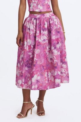 Miss Circle Miss Circle Xalina Linen Low-Rise Midi Skirt in Pink, Women's at Urban Outfitters