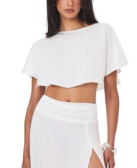 Miss Circle Miss Circle Yarae Satin Boat Neck Cape Top