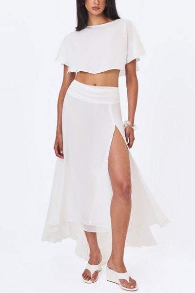 Miss Circle Miss Circle Yarae Satin Boat Neck Cape Top in White, Women's at Urban Outfitters
