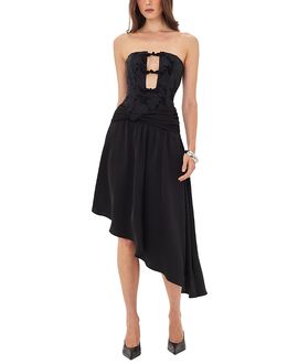Miss Circle Miss Circle Yoseline Velvet Lace Cutout Asymmetrical Satin Midi Dress