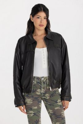 Miss Me Miss Me Ember Leather Jacket in Copper Brown, Women's at Urban Outfitters