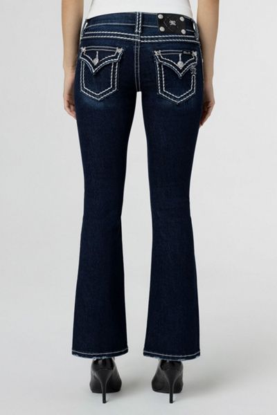 Miss Me Miss Me Loose Saddle Stitch Border Bootcut Jean in Dark Wash, Women's at Urban Outfitters