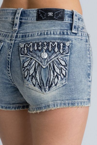 Miss Me Miss Me Marguez Wing Shorts in Vintage Blue, Women's at Urban Outfitters