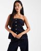 Miss Selfridge Miss Selfirdge denim bandeau button down top in indigo-Navy - 1