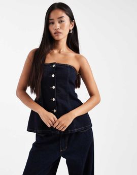 Miss Selfridge Miss Selfirdge denim bandeau button down top in indigo-Navy