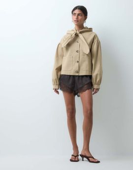 Miss Selfridge Miss Selfrdige cropped trench coat with tie neck detail-Neutral