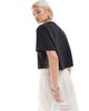 Miss Selfridge Miss Selfridge acid wash lucky horseshoe loose wide cropped tee in black - 3