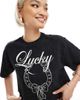 Miss Selfridge Miss Selfridge acid wash lucky horseshoe loose wide cropped tee in black - 4