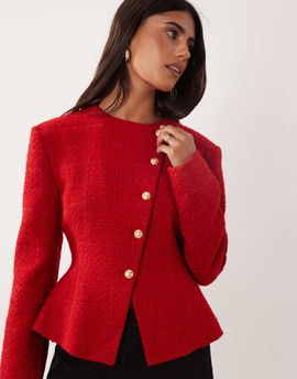 Miss Selfridge Miss Selfridge asymmetric blazer in boucle-Red