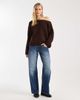 Miss Selfridge Miss Selfridge asymmetric off the shoulder slouchy cozy knit sweater in chocolate-Brown - 3