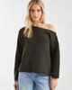 Miss Selfridge Miss Selfridge asymmetric off the shoulder slouchy cozy knit sweater in olive-Green - 1