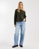 Miss Selfridge Miss Selfridge asymmetric off the shoulder slouchy cozy knit sweater in olive-Green - 2