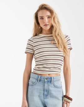 Miss Selfridge Miss Selfridge baby tee in blue and yellow stripes-Multi