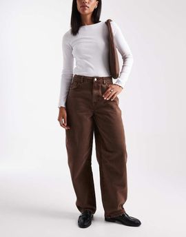 Miss Selfridge Miss Selfridge barrel leg jeans in chocolate wash-Brown