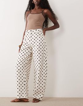 Miss Selfridge Miss Selfridge barrel leg jeans in ecru polka dot-Multi