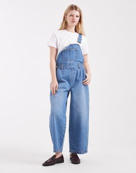 Miss Selfridge Miss Selfridge barrel leg overalls in mid wash-Blue