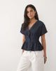 Miss Selfridge Miss Selfridge batwing sleeve tie front denim top in raw wash-Blue - 1