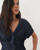 Miss Selfridge Miss Selfridge batwing sleeve tie front denim top in raw wash-Blue - 2