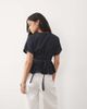 Miss Selfridge Miss Selfridge batwing sleeve tie front denim top in raw wash-Blue - 3