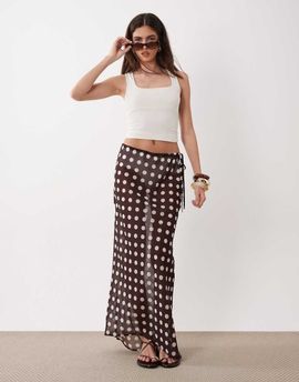 Miss Selfridge Miss Selfridge beach chiffon bias cut maxi skirt in chocolate polka dot-Brown