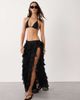 Miss Selfridge Miss Selfridge beach chiffon ruffle tie side maxi skirt in black - 1