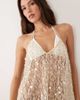Miss Selfridge Miss Selfridge beach lace embellished halterneck mini dress in cream-Green - 3