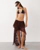 Miss Selfridge Miss Selfridge beach lace frill high low maxi skirt in chocolate-pink - 1