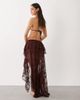 Miss Selfridge Miss Selfridge beach lace frill high low maxi skirt in chocolate-pink - 2