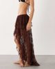 Miss Selfridge Miss Selfridge beach lace frill high low maxi skirt in chocolate-pink - 3