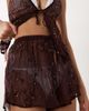 Miss Selfridge Miss Selfridge beach premium embellished shorts in chocolate - part of a set-Brown - 3
