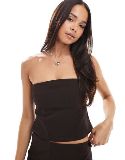 Miss Selfridge Miss Selfridge bengaline bandeau top in chocolate - part of a set-Brown