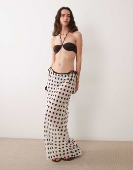 Miss Selfridge Miss Selfridge bias cut chiffon beach maxi skirt in cream polka dots-White