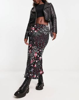 Miss Selfridge Miss Selfridge bias maxi skirt in patchwork floral-Black