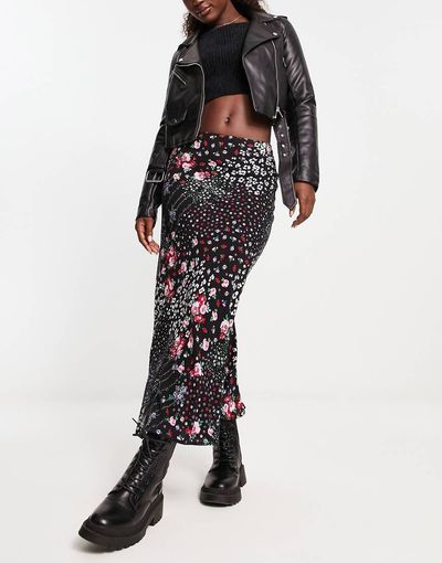 Miss Selfridge Miss Selfridge bias maxi skirt in patchwork floral-Black
