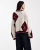 Miss Selfridge Miss Selfridge blanket stitch argyle cardigan in pink-Multi - 3