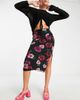 Miss Selfridge Miss Selfridge blurred rose mesh midi skirt-Multi - 4