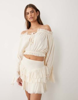 Miss Selfridge Miss Selfridge boho layered shorts in cream-Yellow